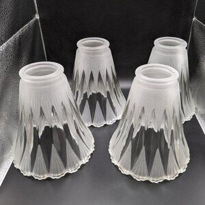 4 Art Deco Glass Cover Shade Chandelier Sconces Satin Clear Diamond Pattern Vtg